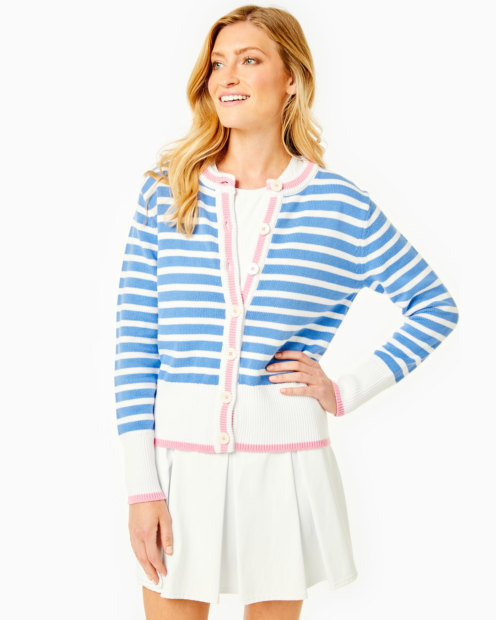 Sundry Striped Open Front Cocoon Cardigan Blue selling White Stripe Womens Size 2 Medium