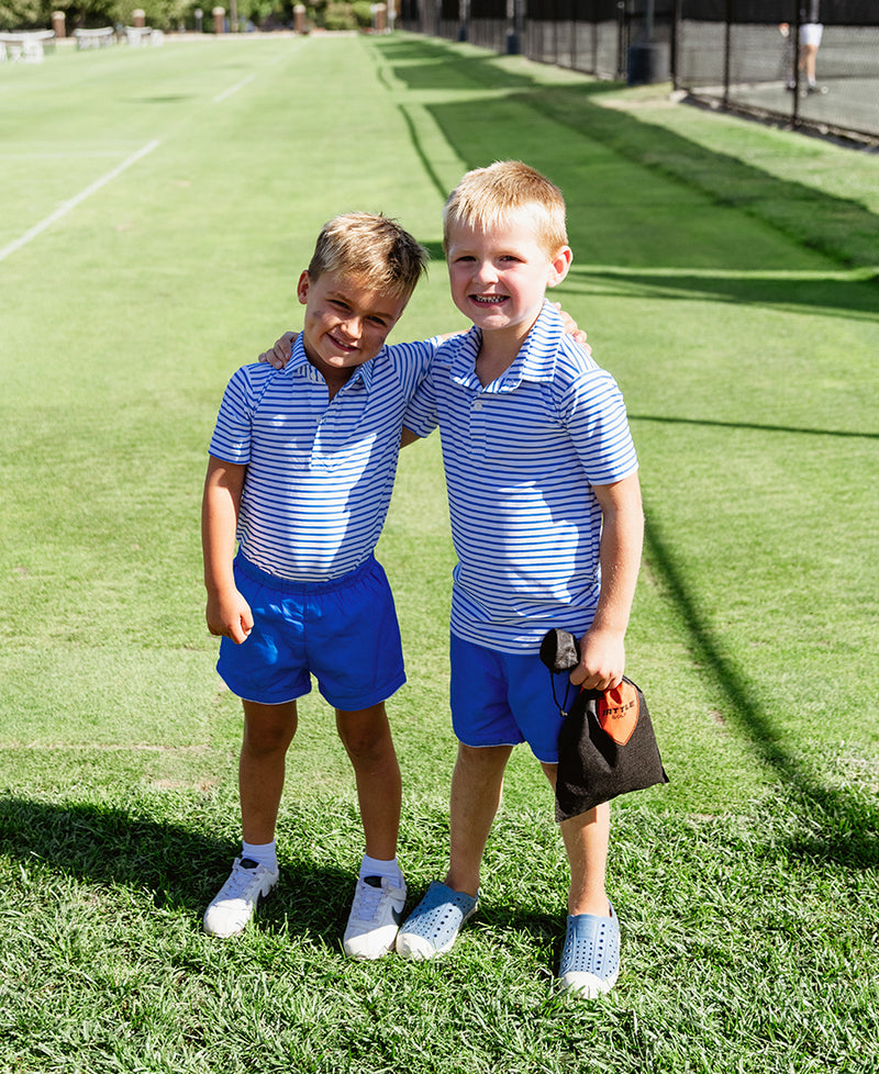 2 boys at the AB Bday Party wearing the Cecil & Lou x Addison Bay Behr Set in Cerulean Stripe
