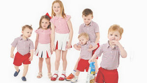 Models are wearing the Charlotte Set x Cecil & Lou in Poppy Stripe and the Behr Set x Cecil & Lou in Poppy Stripe