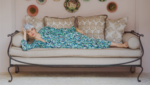 Model is wearing the Rosemary Dress in Starburst Multi