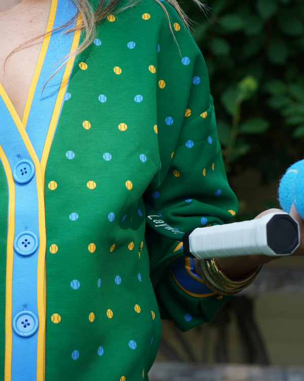 'On model product image of Soft Luxe Abbott Sweatshirt Cardigan in Evergreen Serve'