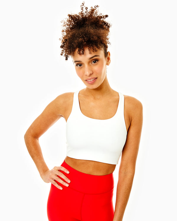 'On model product image of Smooth Sport Arch Bra in Bright White'