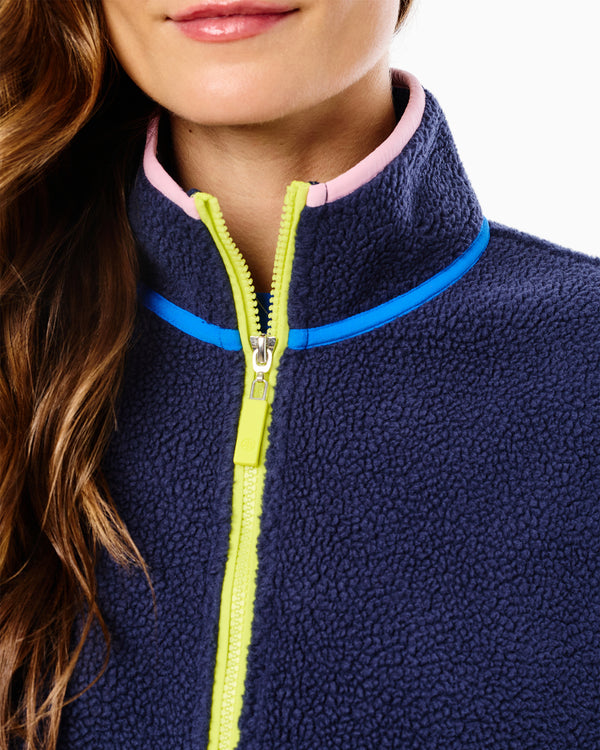 'On model product image of Fleece Ashford Full Zip Sherpa in Navy'