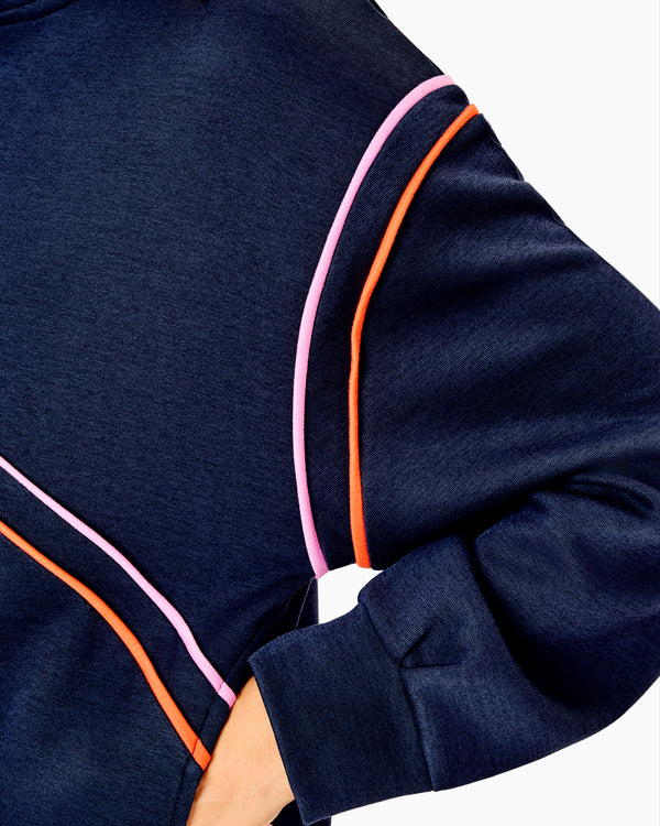 'On model product image of Soft Luxe Beaumount Quarter Zip Sweatshirt in Navy'