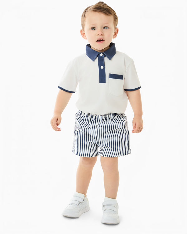 'On model product image of Behr Set X Cecil & Lou in Super White/Navy Stripe'