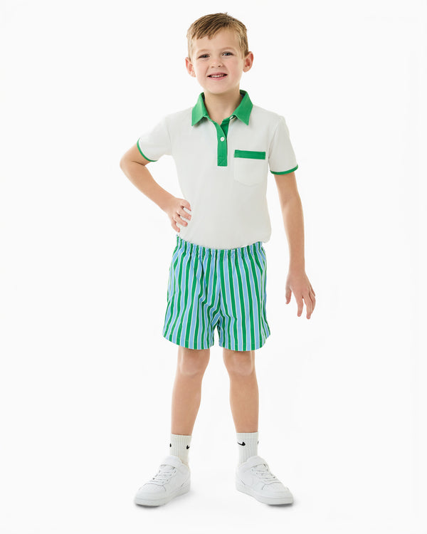 'On model product image of Behr Set X Cecil & Lou in Super White/Vintage Blue/Key Lime Cabana Stripe'