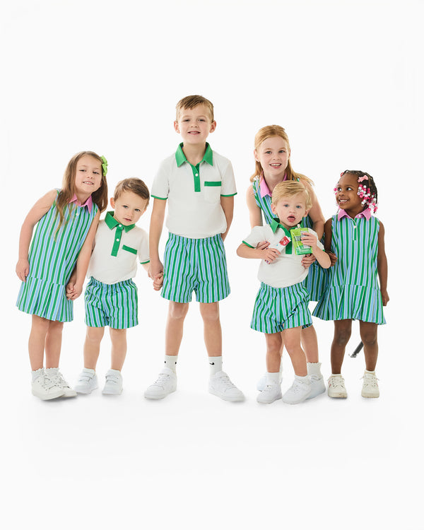 'On model product image of Behr Set X Cecil & Lou in Super White/Vintage Blue/Key Lime Cabana Stripe'