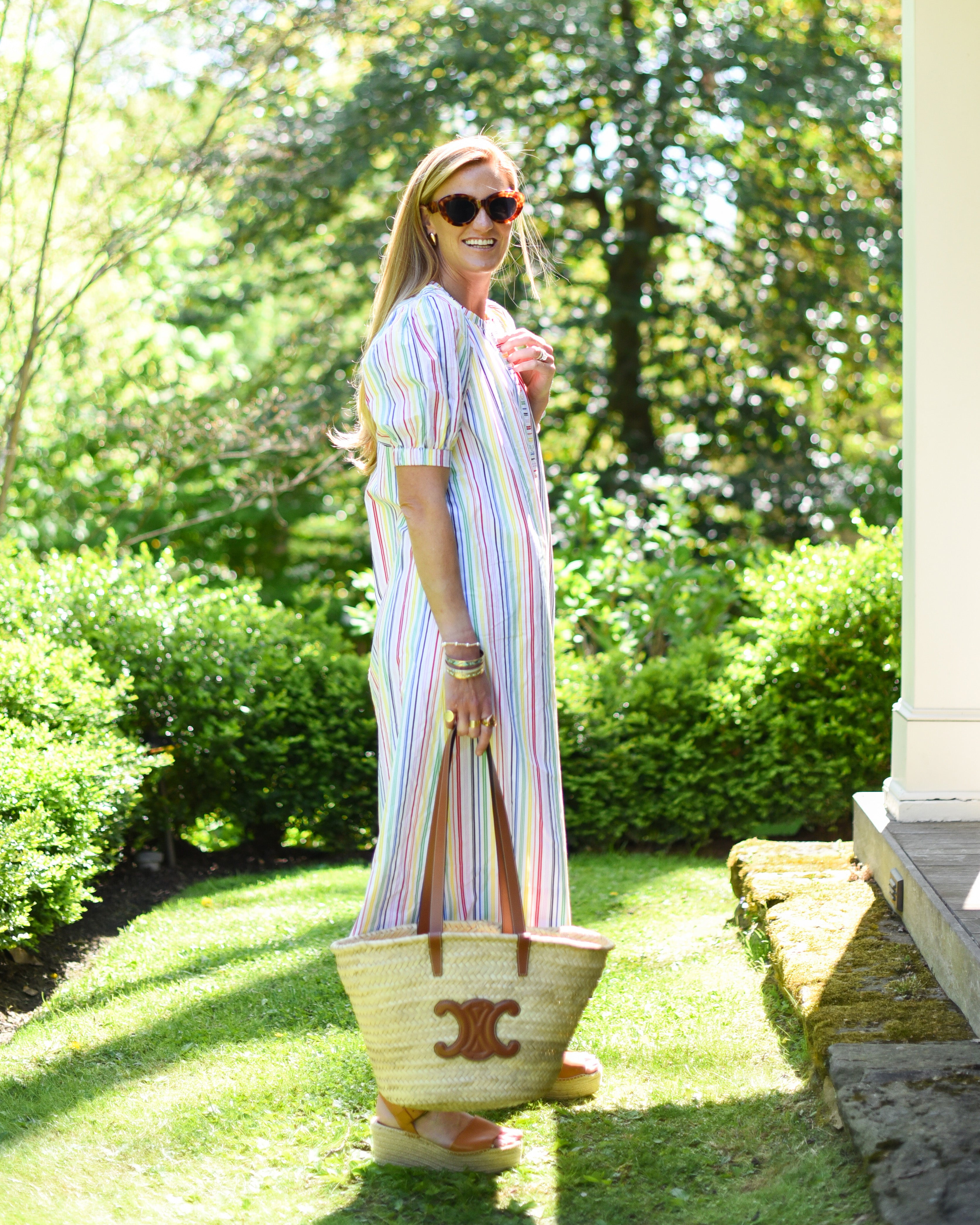 Addison Bay Cotton Poplin Cabana Dress in Rainbow Stripe | X-Small - Dresses |