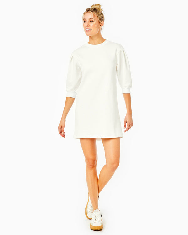 'On model product image of Soft Luxe Cedar Dress in White'