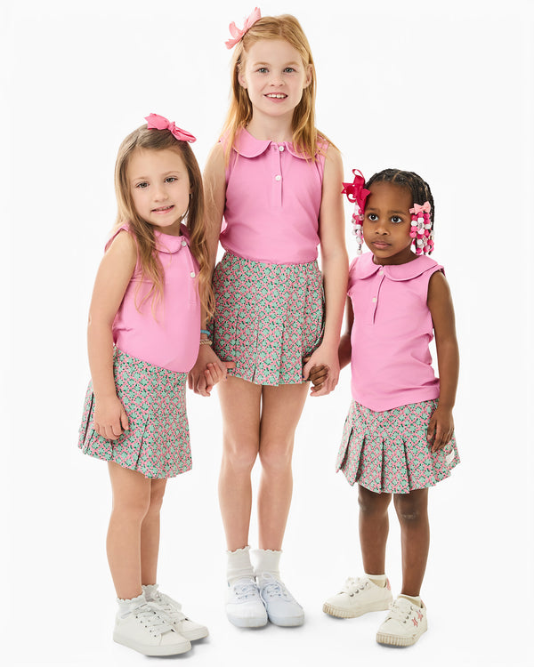 'On model product image of Charlotte Set X Cecil & Lou in Bubblegum/Bubblegum Floral Trellis'