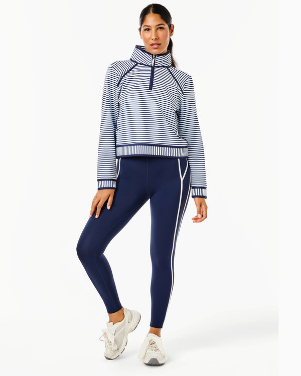 'On model product image of Luxe Sport High-Rise Chestnut Legging in Navy'