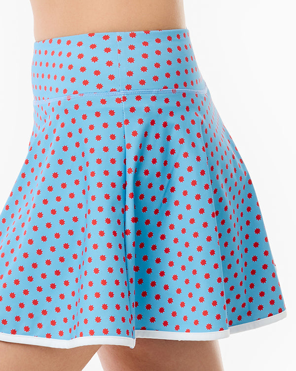 'On model product image of Smooth Sport 14.5in Circle Skort in Vintage Blue Suns'
