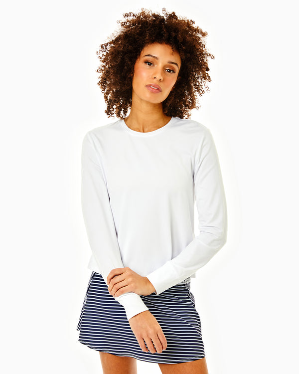 'On model product image of Brushed Soft Clifton Long Sleeve in Super White'