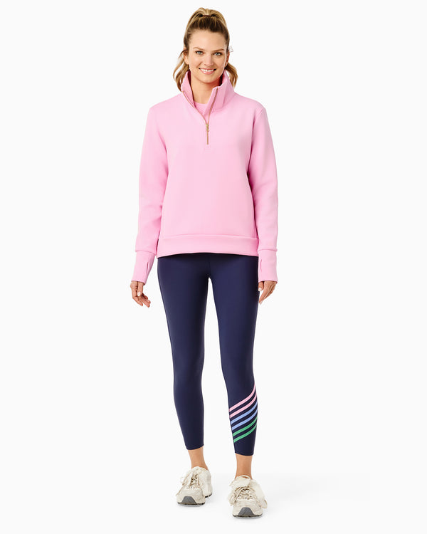 'On model product image of Polished Double Knit Everyday Quarter Zip in Bubblegum'