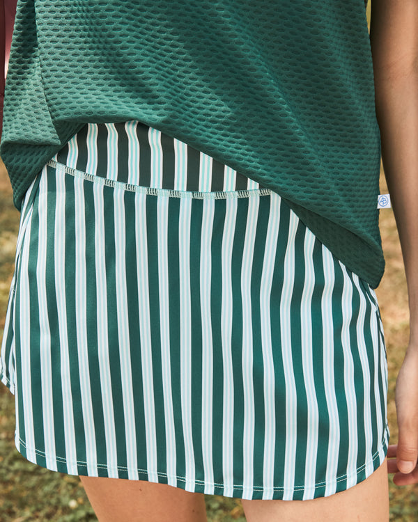 'On model product image of Sport Light 13.5in Everyday Skort in Ivy/Mint Triple Stripe'