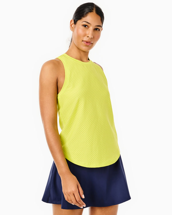 'On model product image of Active Mesh Everyday Tank in Chartreuse'