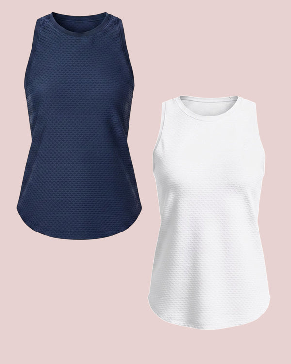 'On model product image of Active Mesh Everyday Tank Bundle in Navy/Super White'