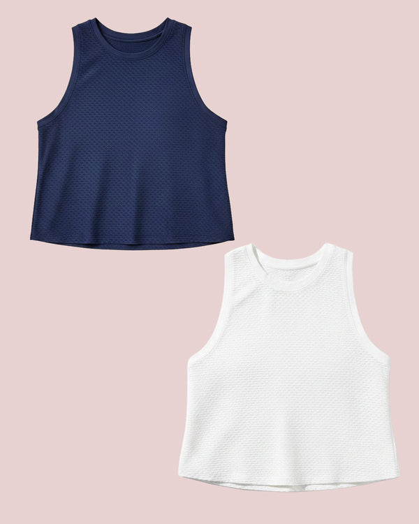 'On model product image of Active Mesh Everyother Day Tank Bundle in Navy/Super White'