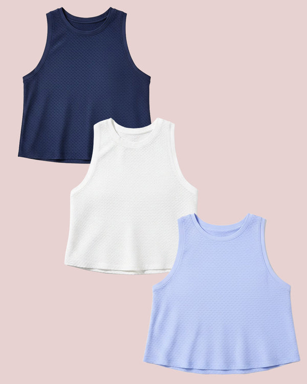 'On model product image of Active Mesh Everyother Day Tank Bundle in Navy/Super White/Violet'