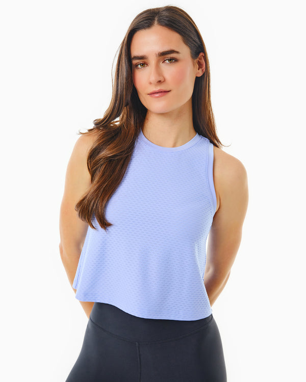 'On model product image of Active Mesh Everyother Day Tank in Violet'