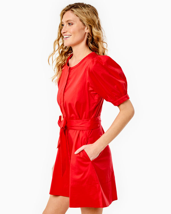 Model is wearing the Galley Dress in Poppy.