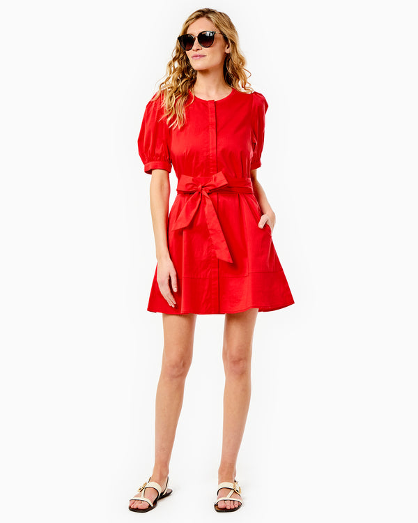 Model is wearing the Galley Dress in Poppy.