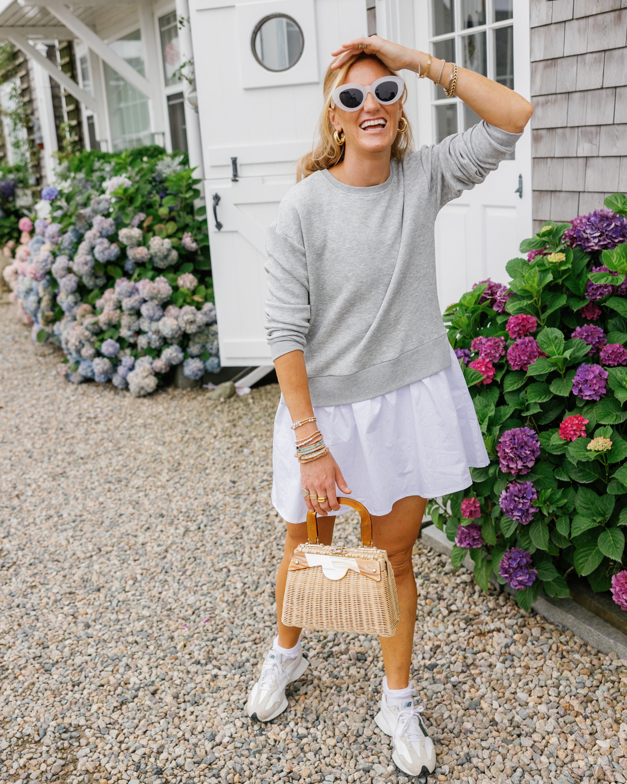 Addison Bay Mixed Soft Luxe Long Sleeve Harper Dress in Heather Grey/Super White | X-Small