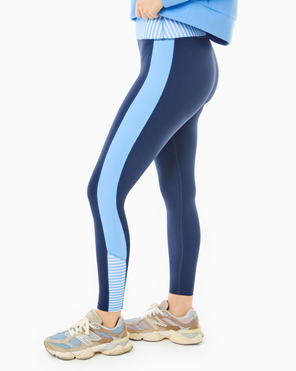 'On model product image of Luxe Sport High-Rise Hudson Legging in Navy/Matisse'