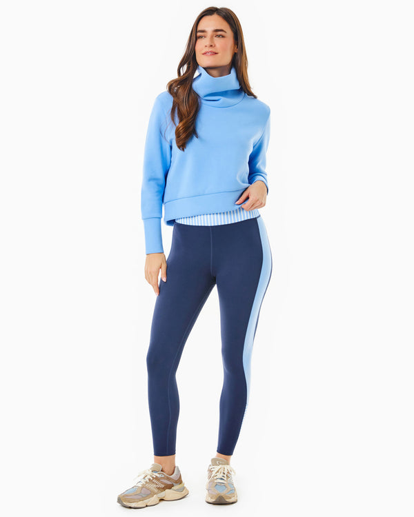 'On model product image of Luxe Sport High-Rise Hudson Legging in Navy/Matisse'