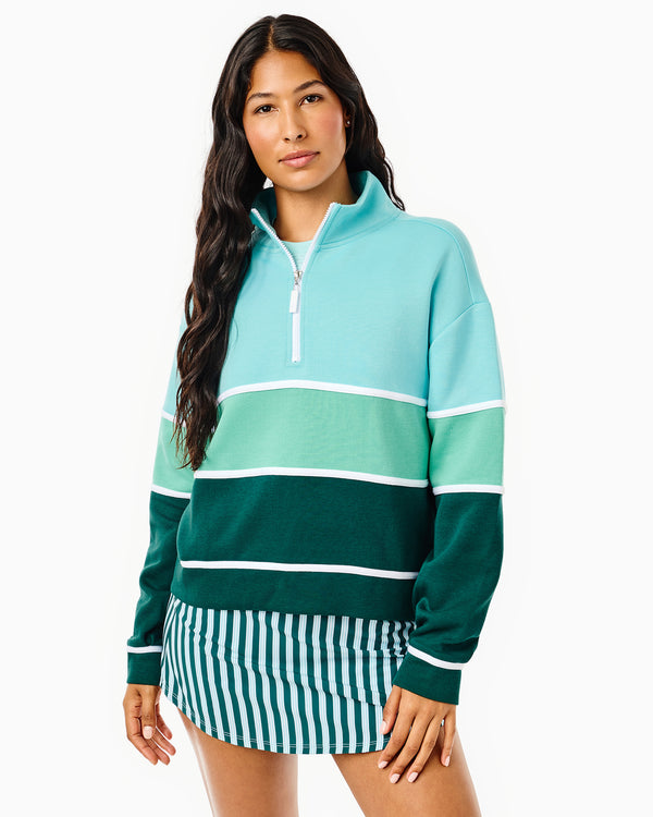 'On model product image of JV Quarter Zip Sweatshirt in Mint/Sage/Ivy'
