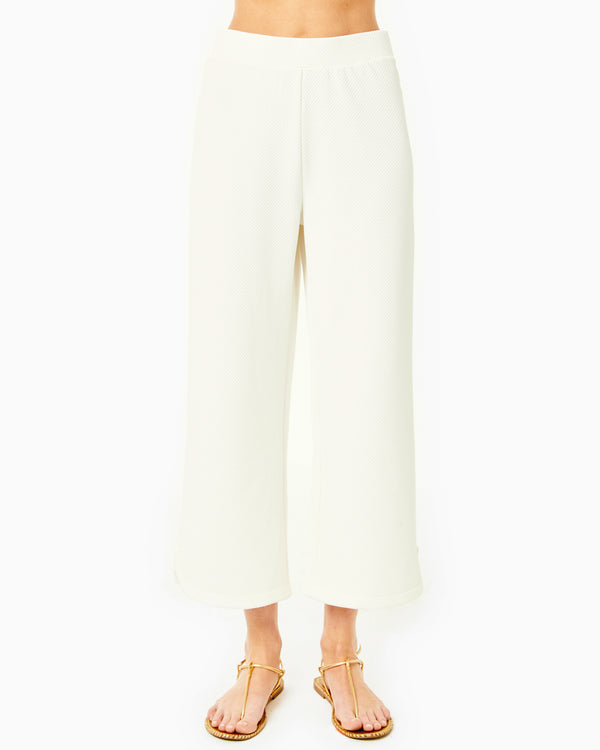 'On model product image of Lennon Wide Leg Pants in Vintage White'