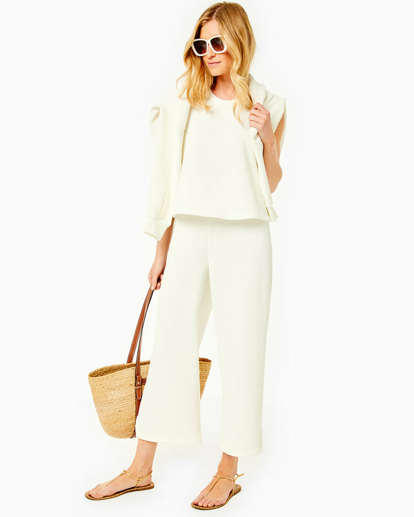 'On model product image of Lennon Wide Leg Pants in Vintage White'