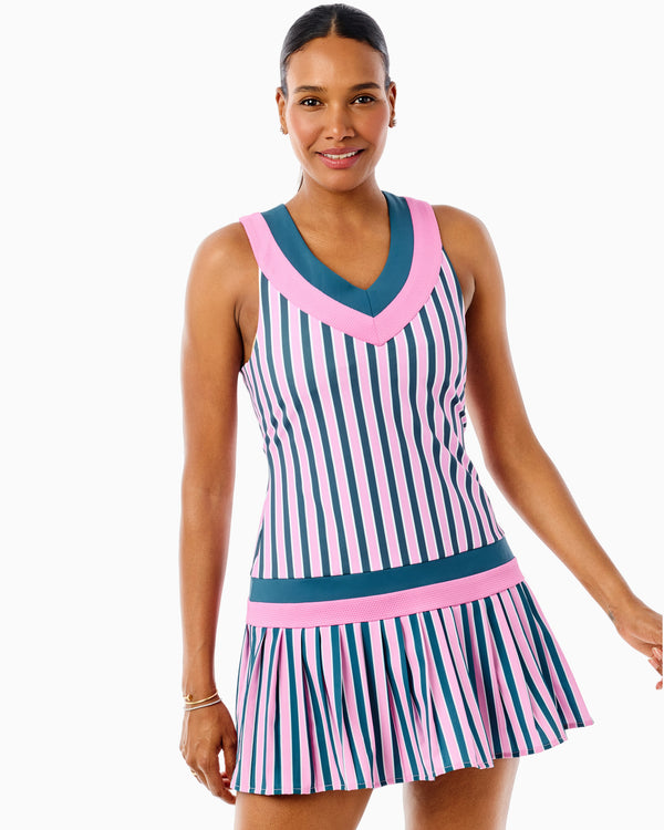 'On model product image of Mixed Sport Light Match Active Dress in Cotton Candy Triple Stripe'