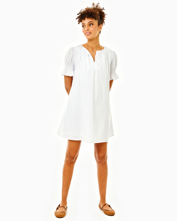 'On model product image of Cotton Poplin Newport Dress in White'