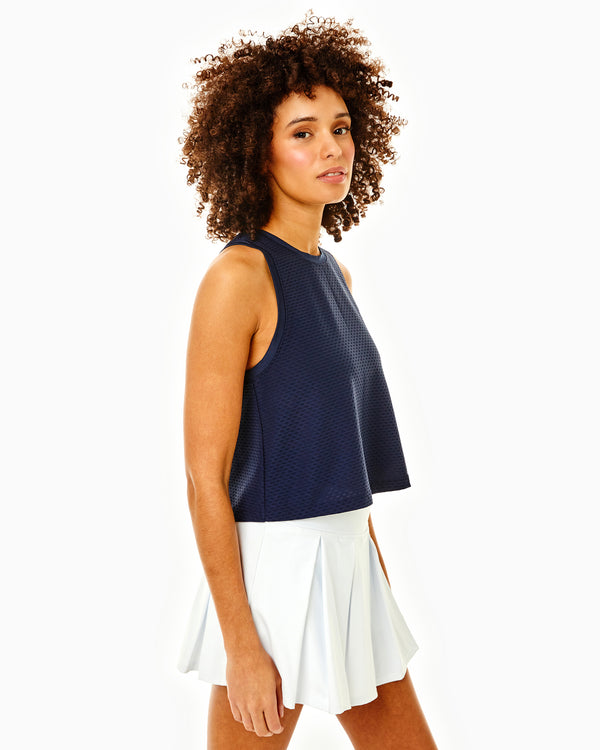 'On model product image of One Love Active Mesh Everyother Day Tank in Navy'