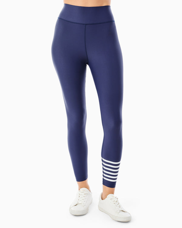 'On model product image of One Love Sculpt Compression High-Rise Everyday Legging in Navy/White Stripe'