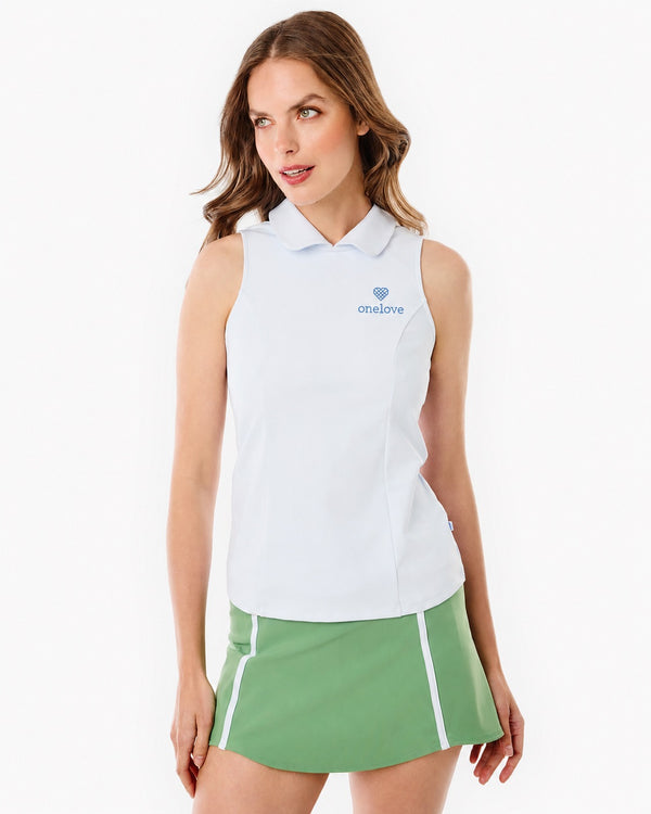 'On model product image of One Love Smooth Sport Mayfair Sleeveless Top in Super White'