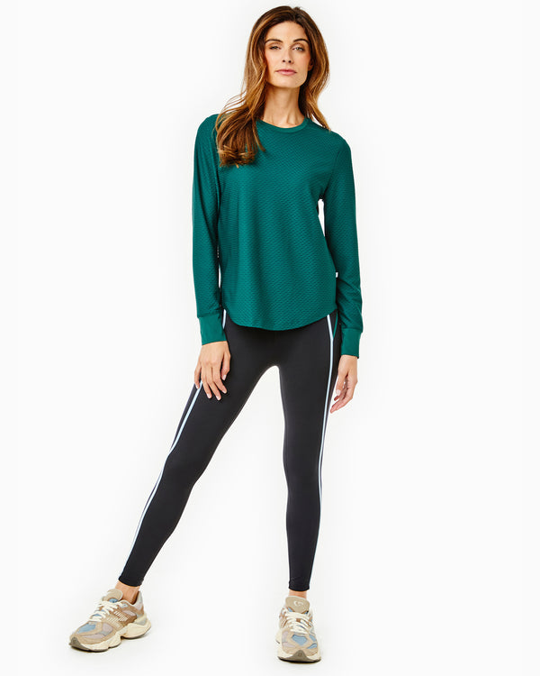 'On model product image of Active Mesh Palmetto Long Sleeve Top in Ivy'