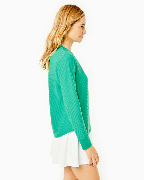 'On model product image of Active Mesh Palmetto Long Sleeve Top in Palm'