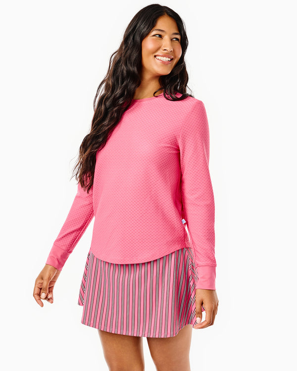 'On model product image of Active Mesh Palmetto Long Sleeve in Rose'