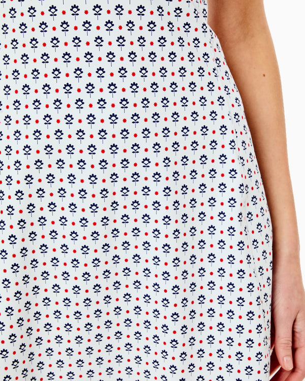 'On model product image of Smooth Sport Sleeveless Panama Active Dress in Americana Seaside Floral'