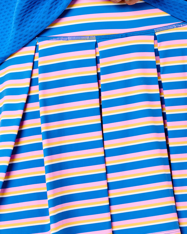 'On model product image of Smooth Sport 14in Pleated Racquet Skort in Belleport Stripe'