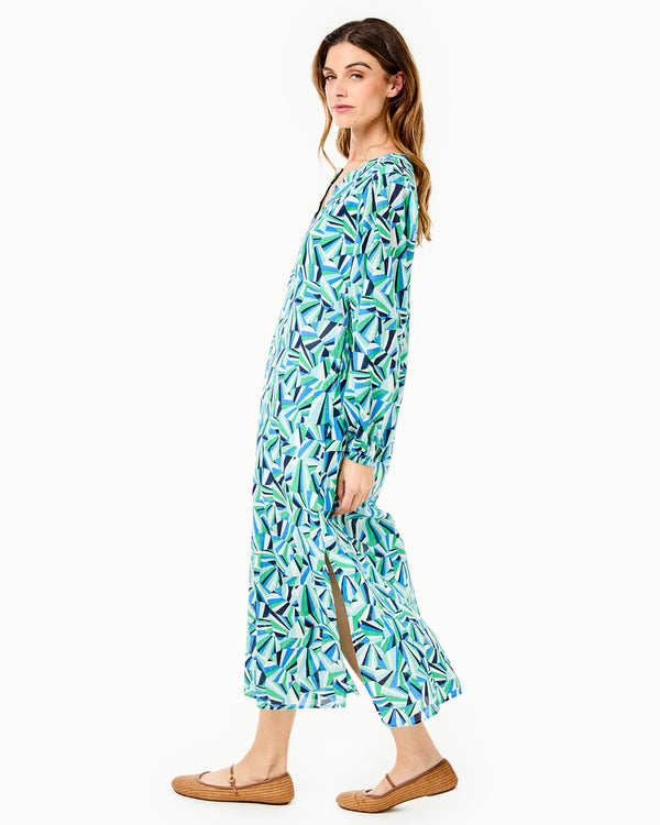 'On model product image of Cotton Volie Rosemary Dress in Starburst Multi'