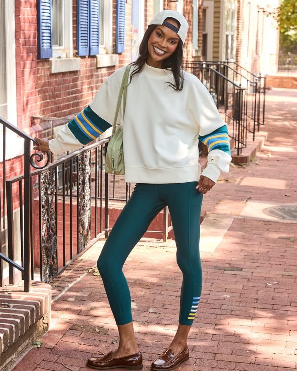 'On model product image of Comfort Luxe Sideline Sweatshirt in Cream'