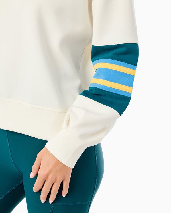 'On model product image of Comfort Luxe Sideline Sweatshirt in Cream'