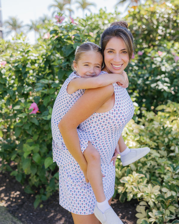 'On model product image of Sloane Dress X Cecil & Lou in Seaside Floral'