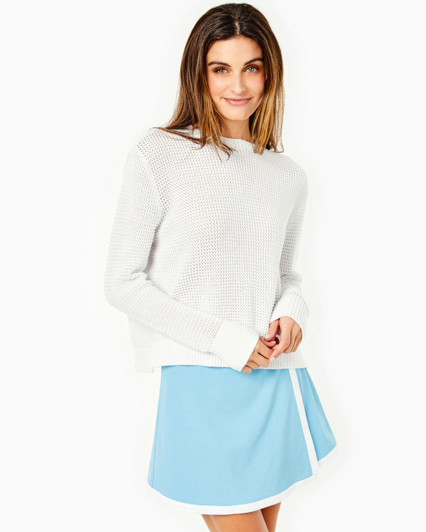 'On model product image of Open Knit Susie Sweater in White-Final Sale'