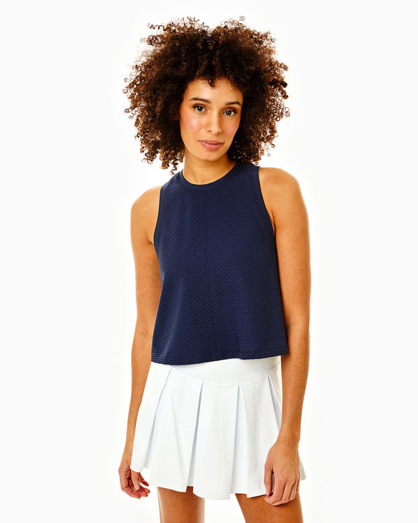 'On model product image of Active Mesh Everyother Day Tank in Navy'