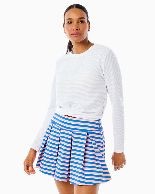 'On model product image of Active Mesh Topspin Long Sleeve in Super White'