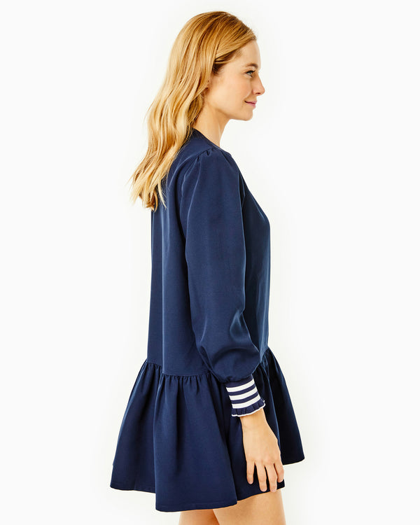'On model product image of Active Crepe Vine Dress in Navy'